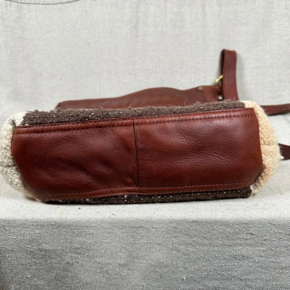 Anabaglish Brown Leather Blue White Woven Cotton Crossbody Bag Southwestern Boho